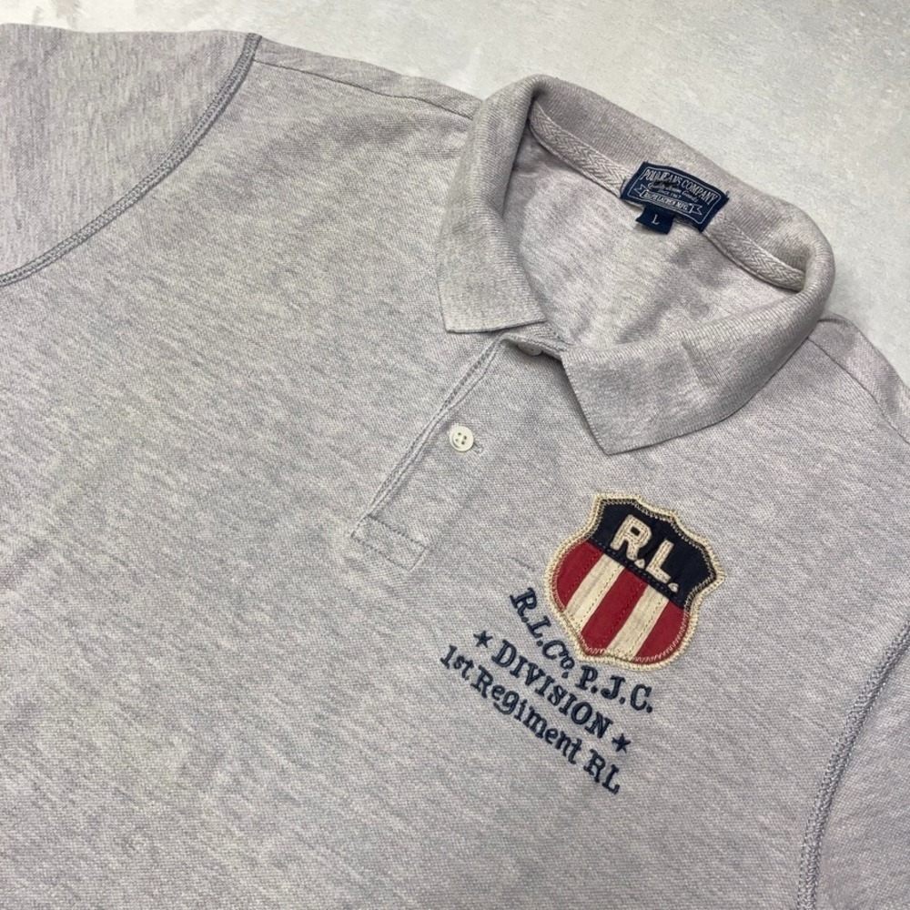 Polo Ralph Lauren Polo Shirt Mens L Gray 1st Division RL Regiment RL Crest Badge